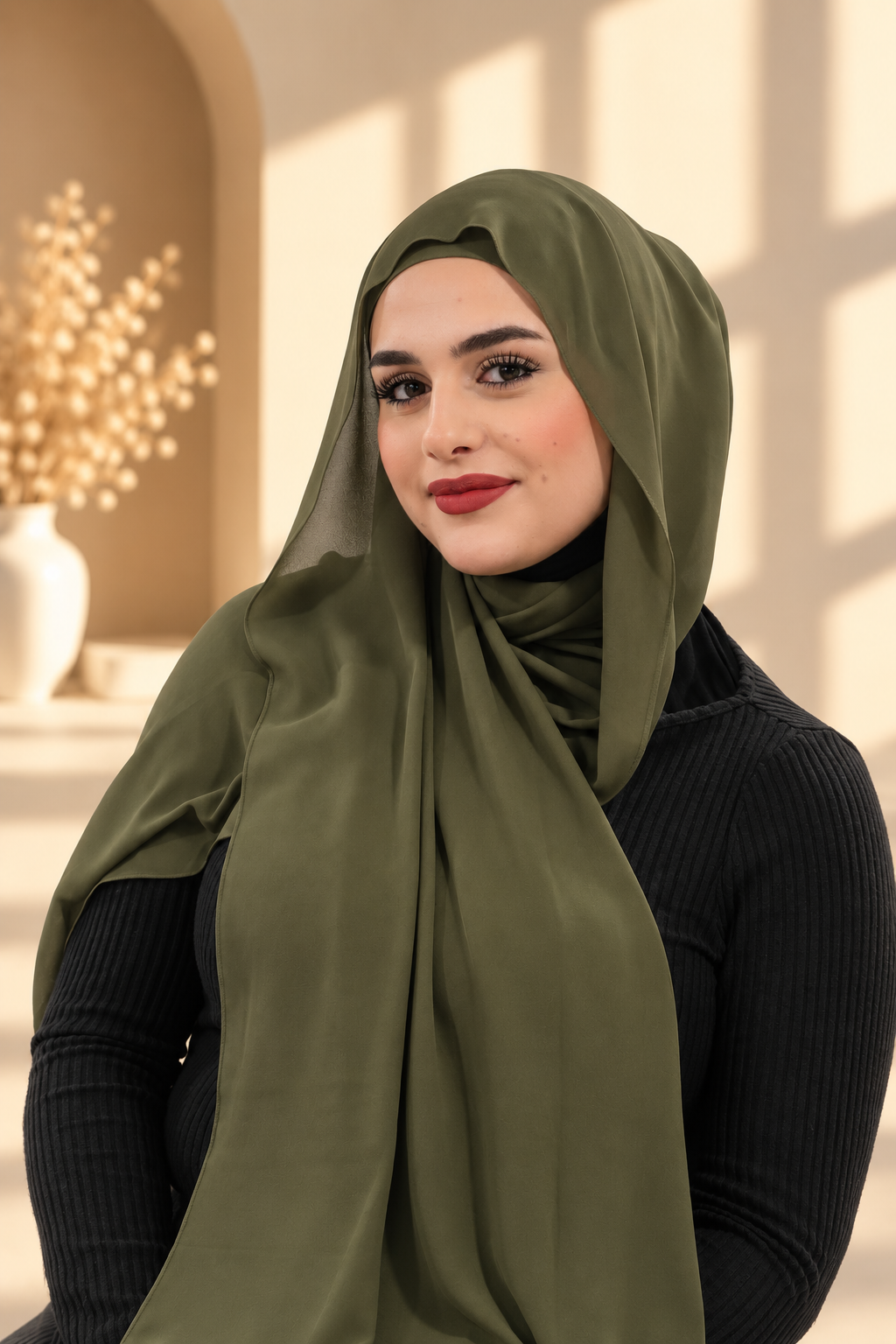 Olive Chiffon Hijab Set