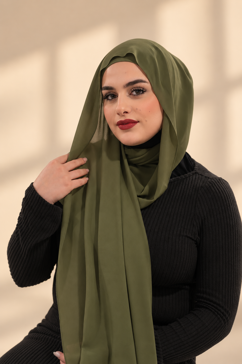 Olive Chiffon Hijab Set