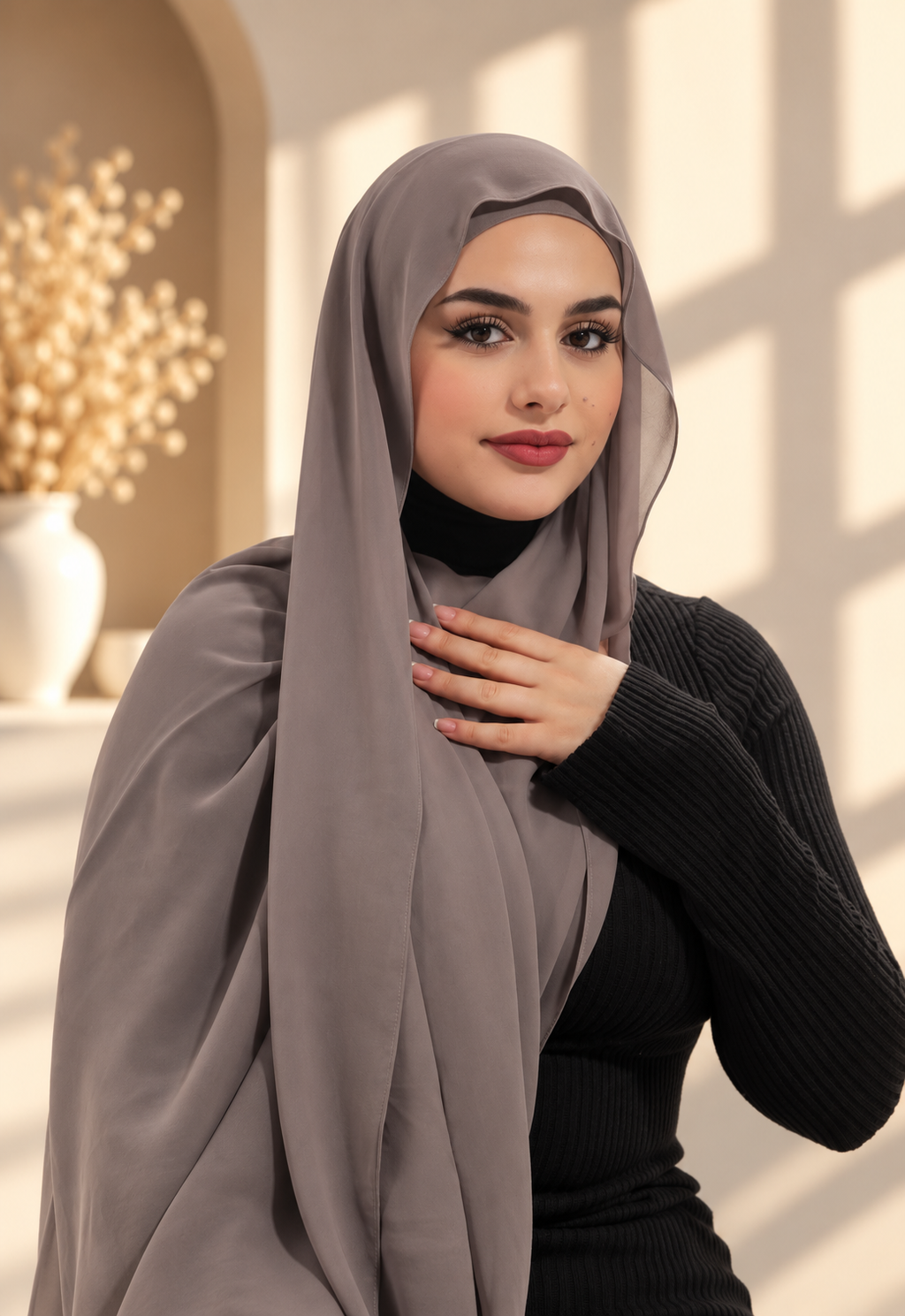 Gray Chiffon Hijab Set