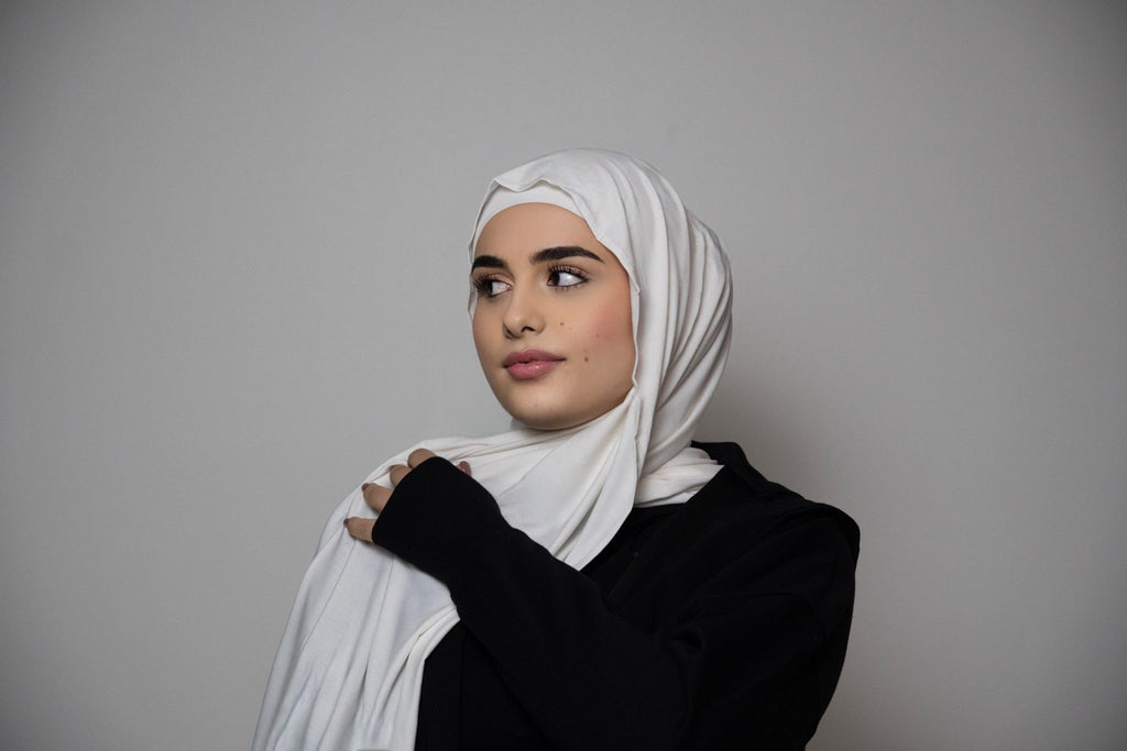White Premium Bamboo Jersey Hijab Set