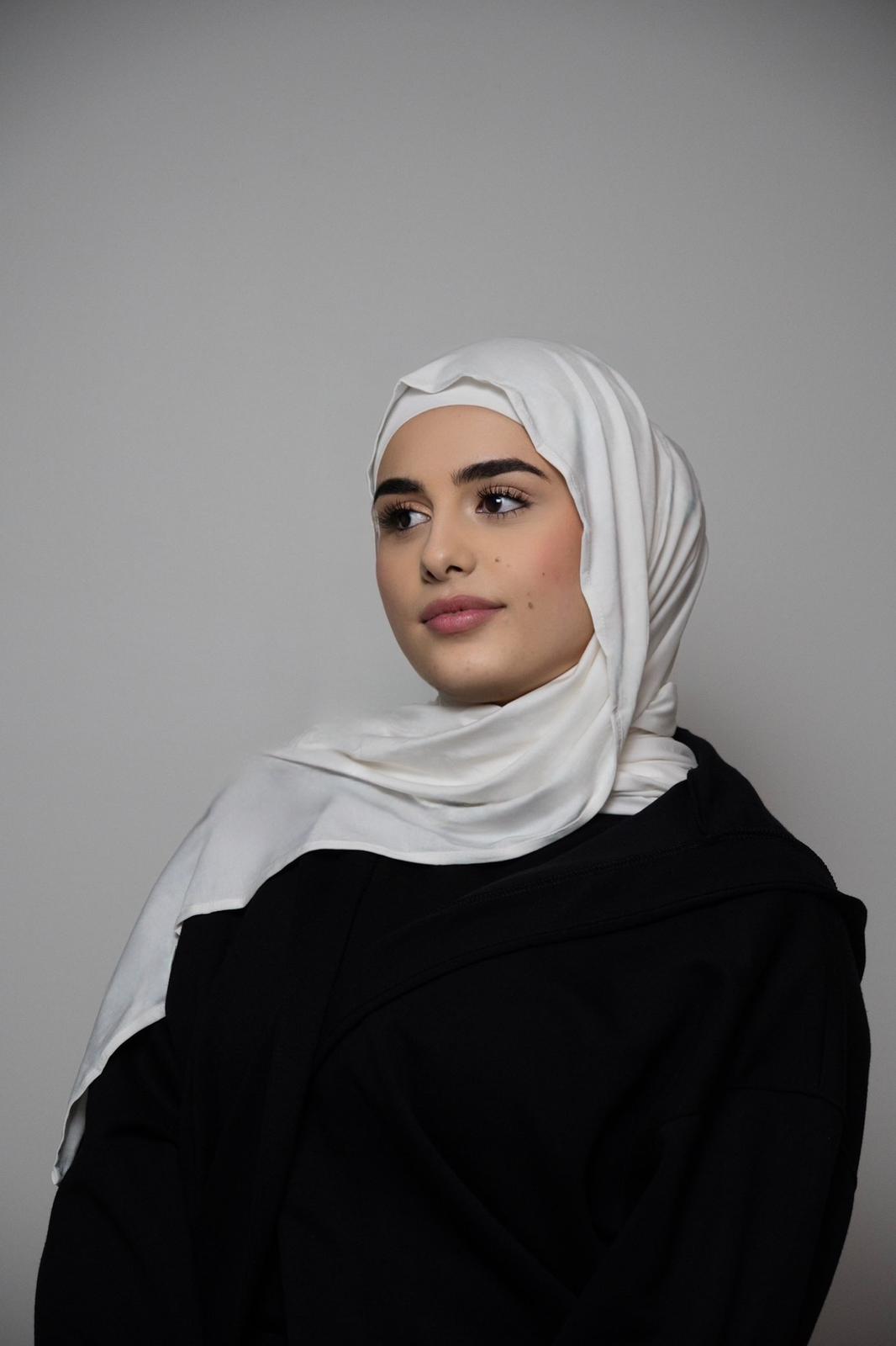 White Premium Bamboo Jersey Hijab Set