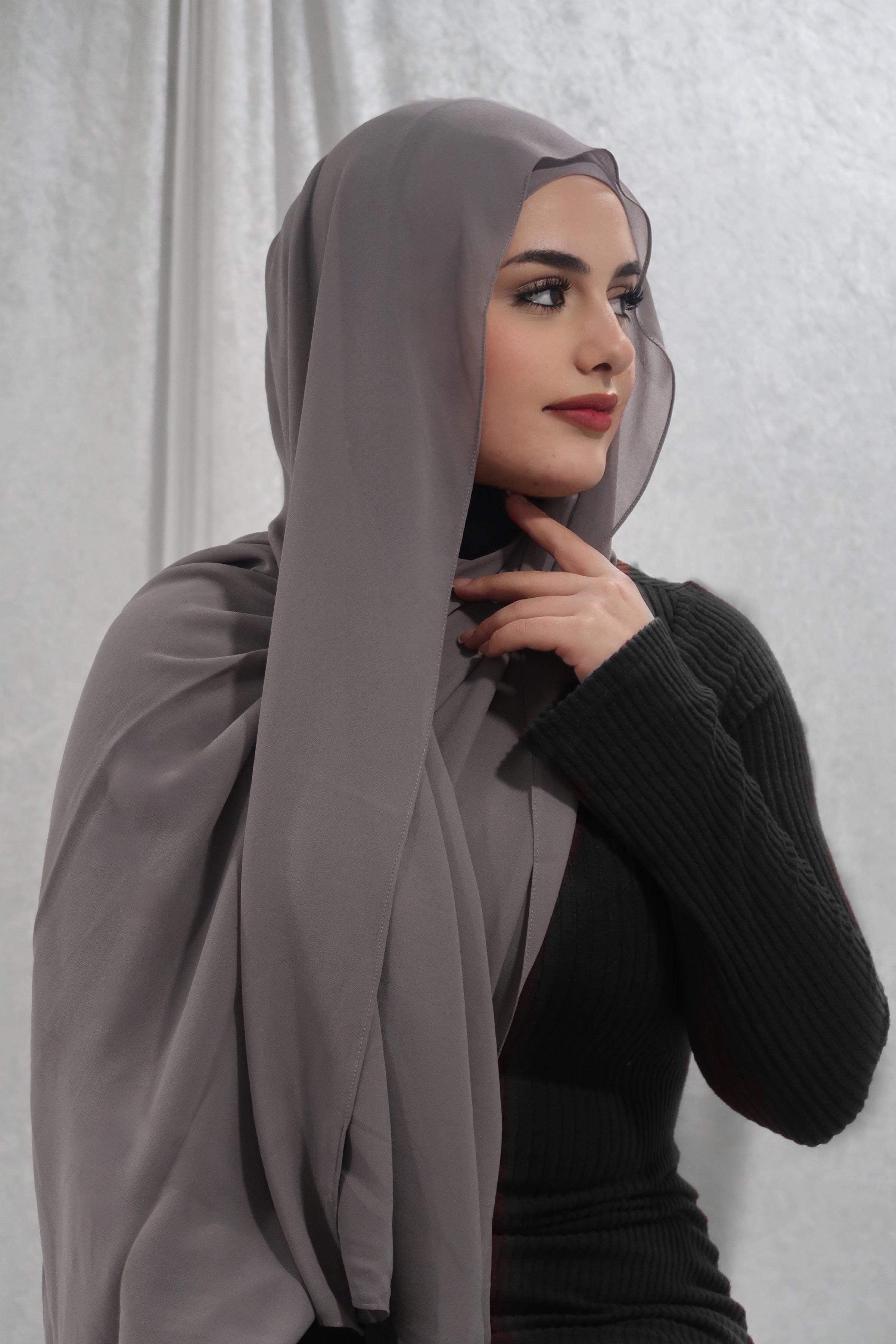 Gray Chiffon Hijab Set