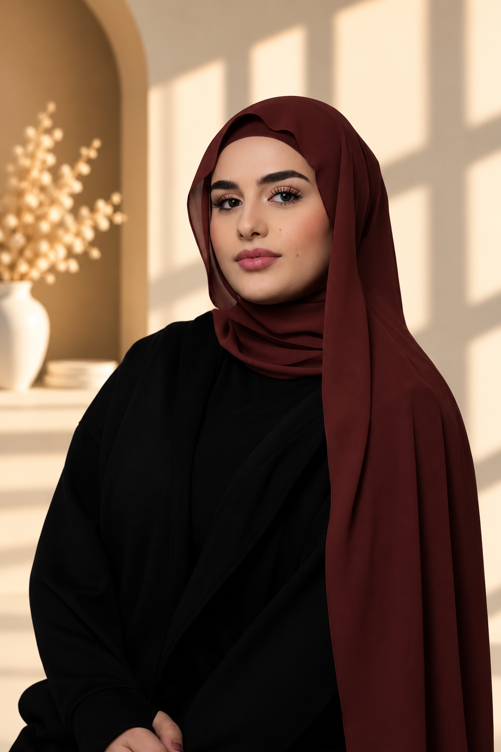 Rich Brown Chiffon Hijab Set