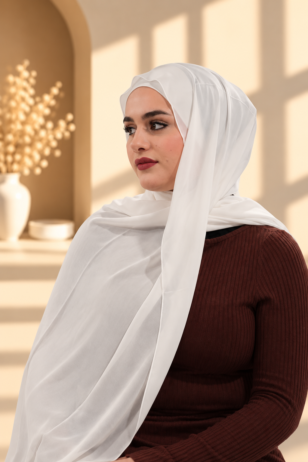 White Chiffon Hijab Set