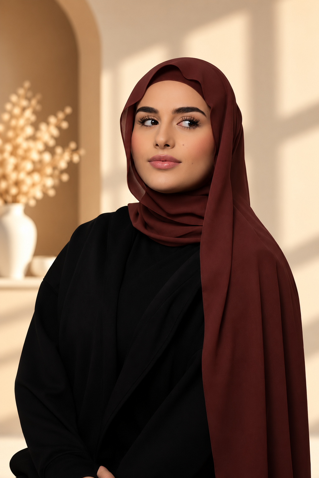 Rich Brown Chiffon Hijab Set