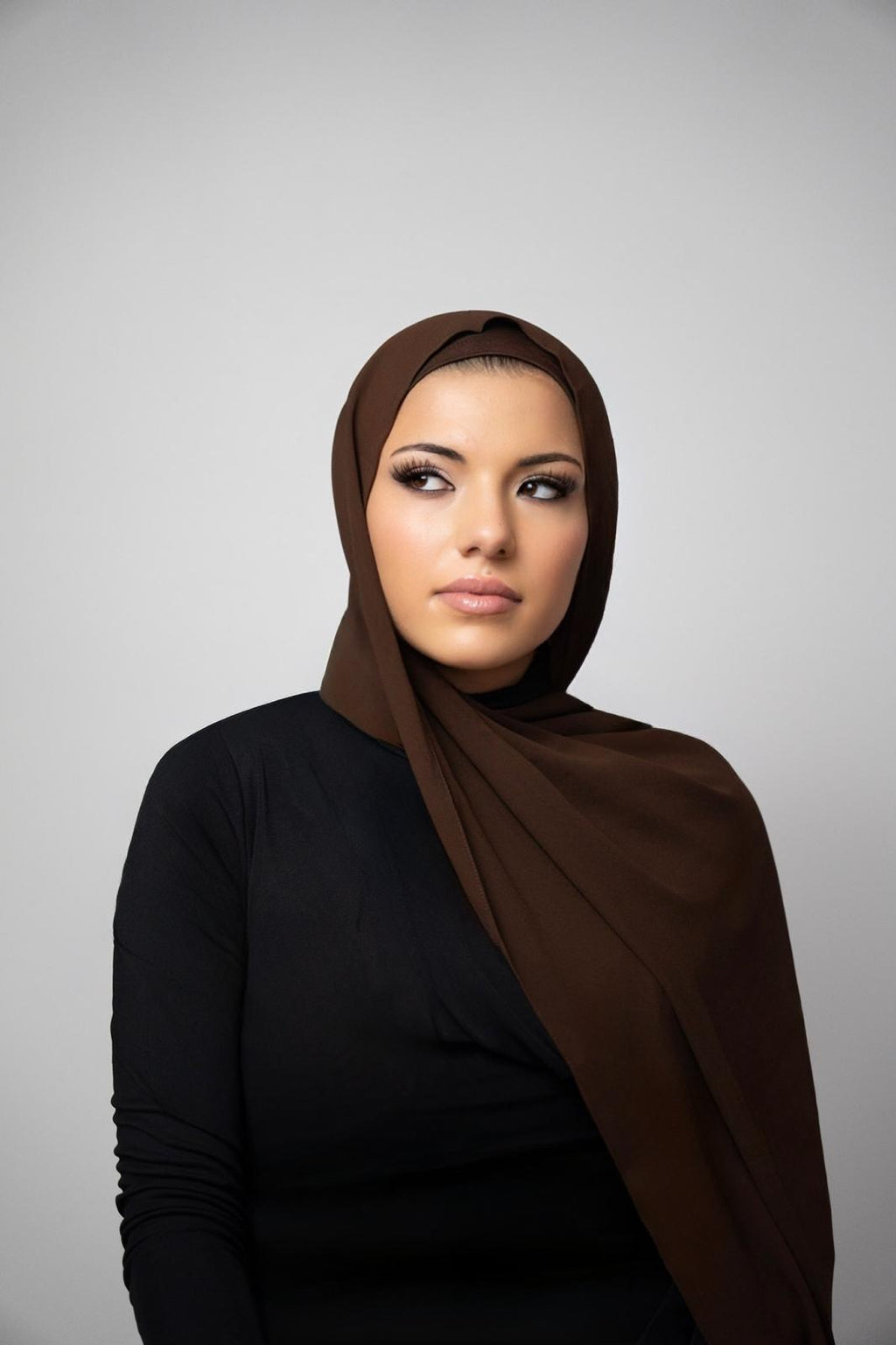 Dark Brown Chiffon Hijab Set