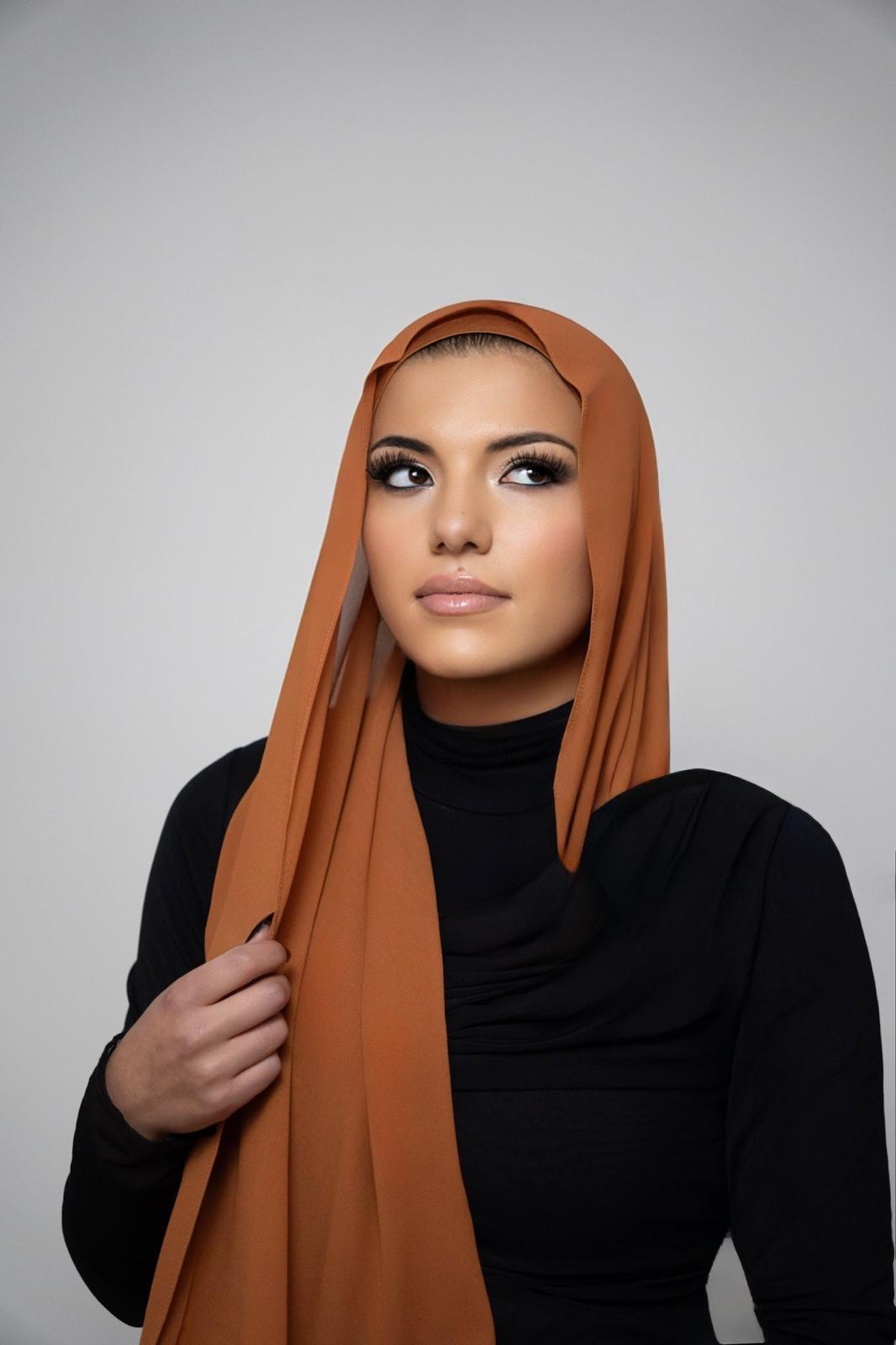Warm Orange Brown Tone Chiffon Hijab Set