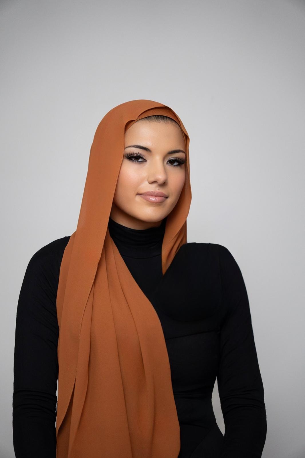 Warm Orange Brown Tone Chiffon Hijab Set
